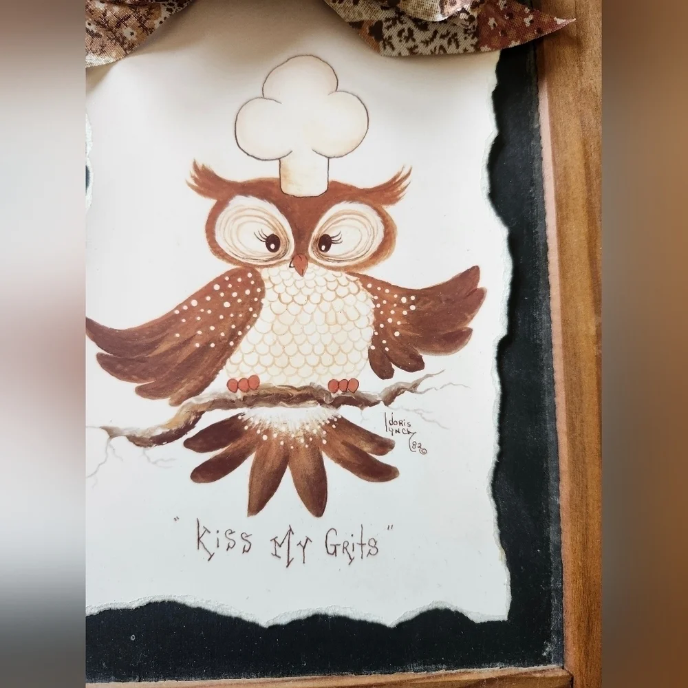 Vintage Chef Owl Wall Art with Bow Accent - Kiss My Grits